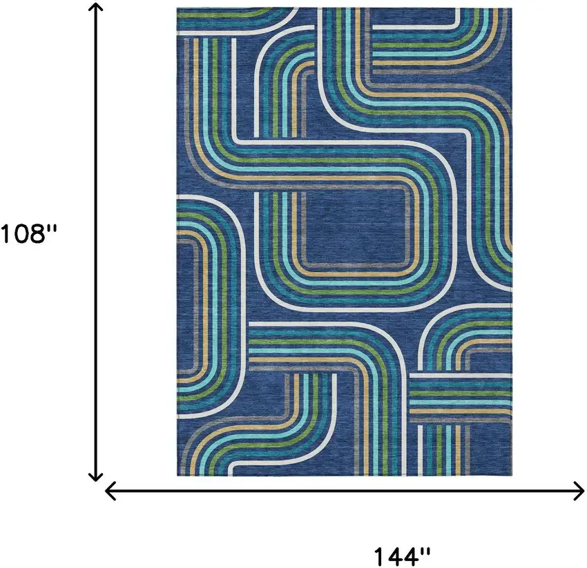 Navy Blue And Aqua Geometric Washable Indoor Outdoor Area Rug Photo 7