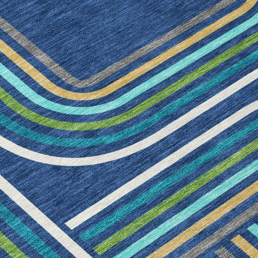 Navy Blue And Aqua Geometric Washable Indoor Outdoor Area Rug Photo 6