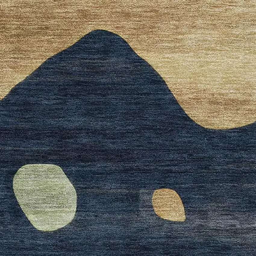 Navy Blue And Beige Abstract Washable Area Rug With UV Protection Photo 3