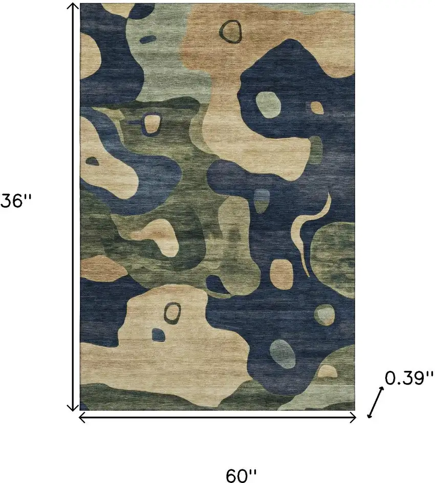 Navy Blue And Beige Abstract Washable Area Rug With UV Protection Photo 9