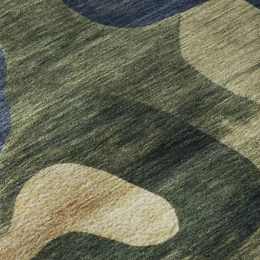 Navy Blue And Beige Abstract Washable Area Rug With UV Protection Photo 8