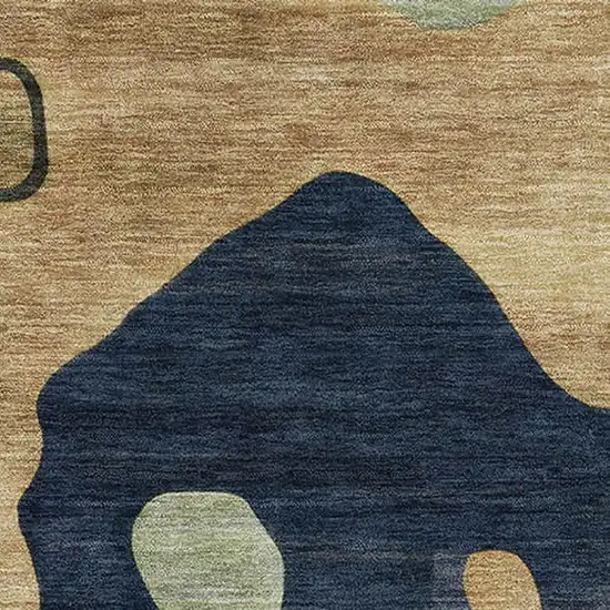 Navy Blue And Beige Abstract Washable Area Rug With UV Protection Photo 3