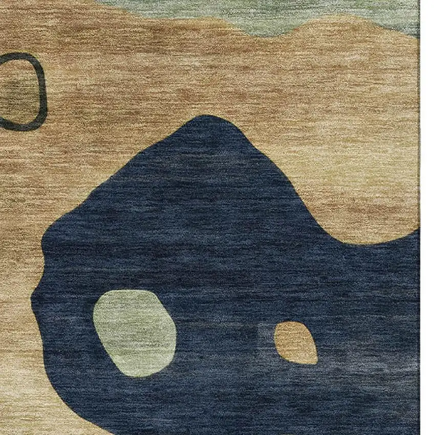 Navy Blue And Beige Abstract Washable Area Rug With UV Protection Photo 4