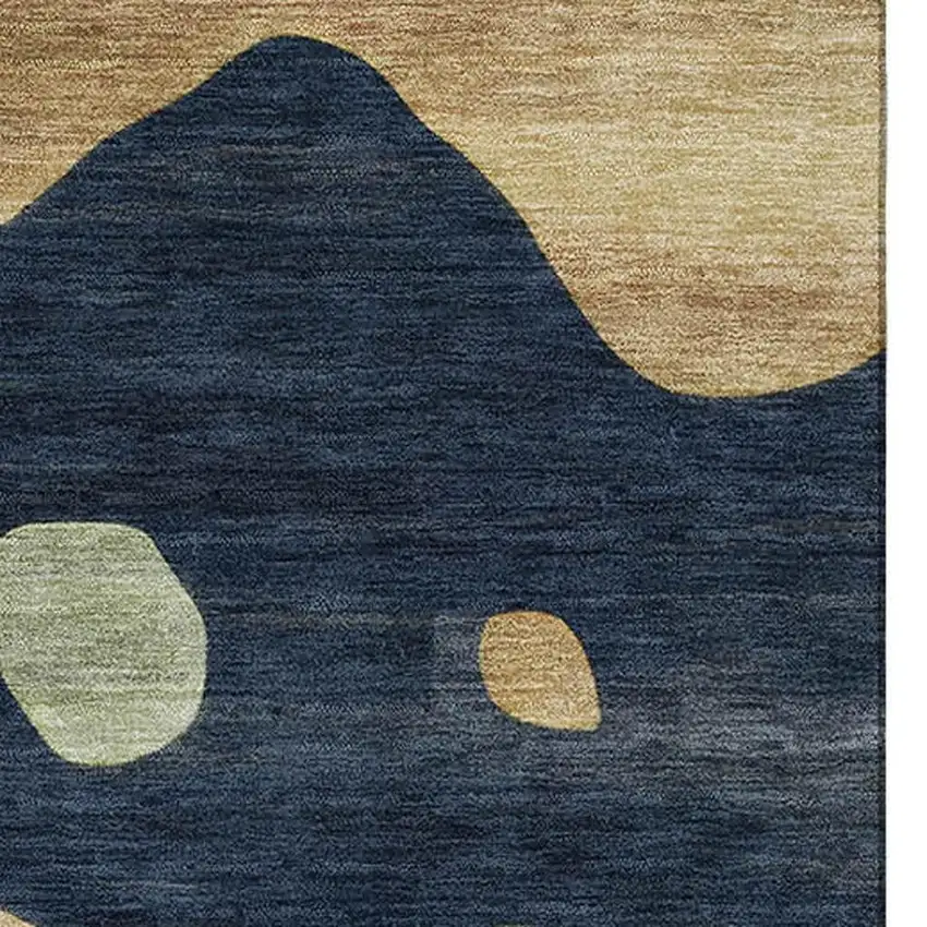 Navy Blue And Beige Abstract Washable Area Rug With UV Protection Photo 3