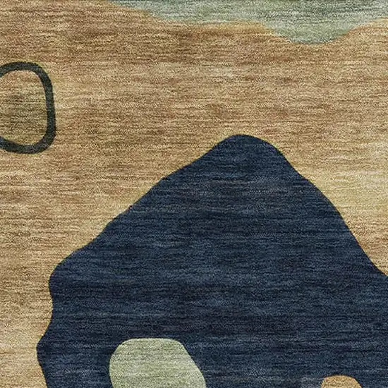 Navy Blue And Beige Abstract Washable Area Rug With UV Protection Photo 3