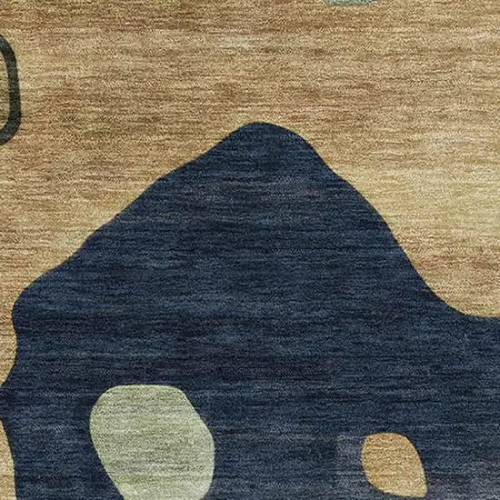 Navy Blue And Beige Abstract Washable Area Rug With UV Protection Photo 3