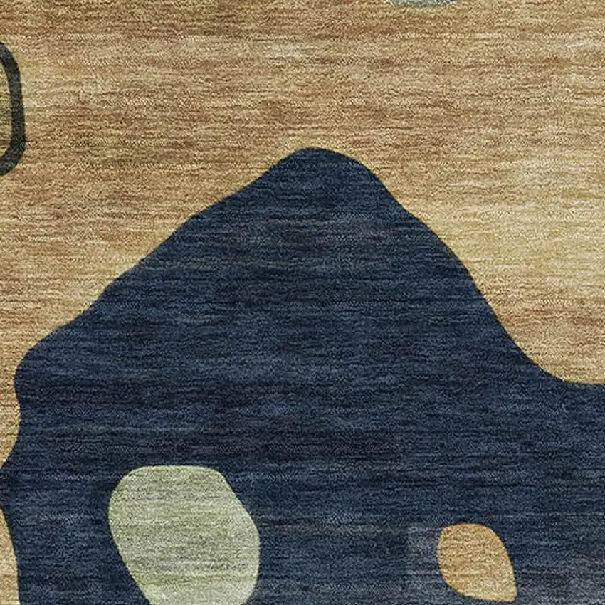 Navy Blue And Beige Abstract Washable Area Rug With UV Protection Photo 3