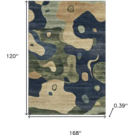 Navy Blue And Beige Abstract Washable Area Rug With UV Protection Photo 9