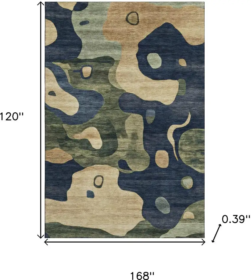 Navy Blue And Beige Abstract Washable Area Rug With UV Protection Photo 9