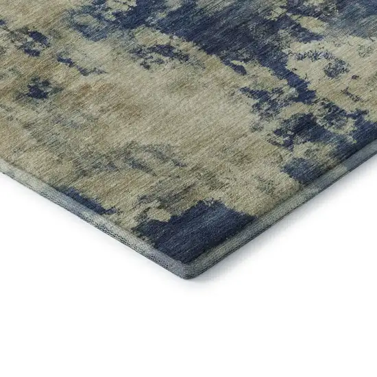 Navy Blue And Beige Abstract Washable Area Rug With UV Protection Photo 7