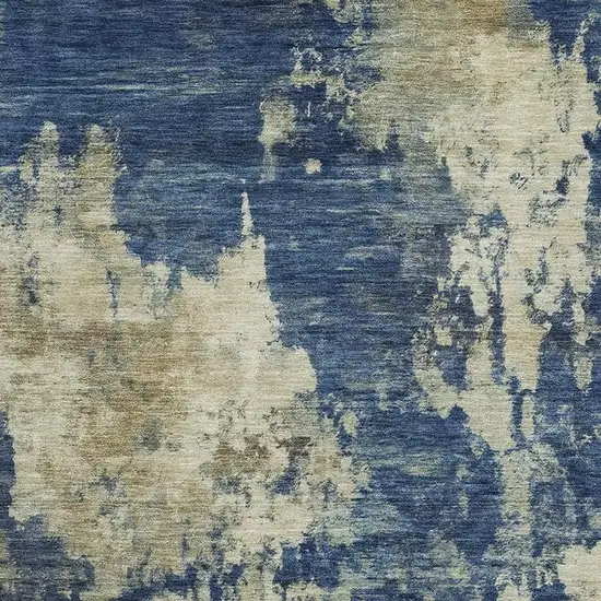 Navy Blue And Beige Abstract Washable Area Rug With UV Protection Photo 3