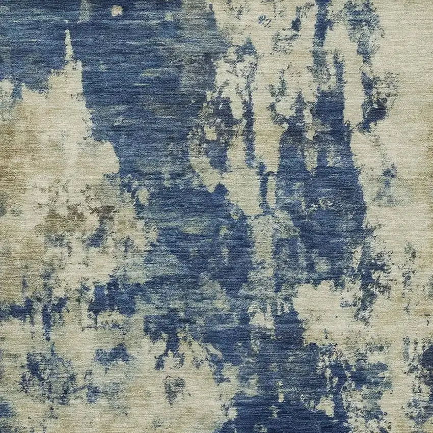 Navy Blue And Beige Abstract Washable Area Rug With UV Protection Photo 3