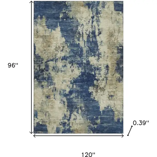 Navy Blue And Beige Abstract Washable Area Rug With UV Protection Photo 9