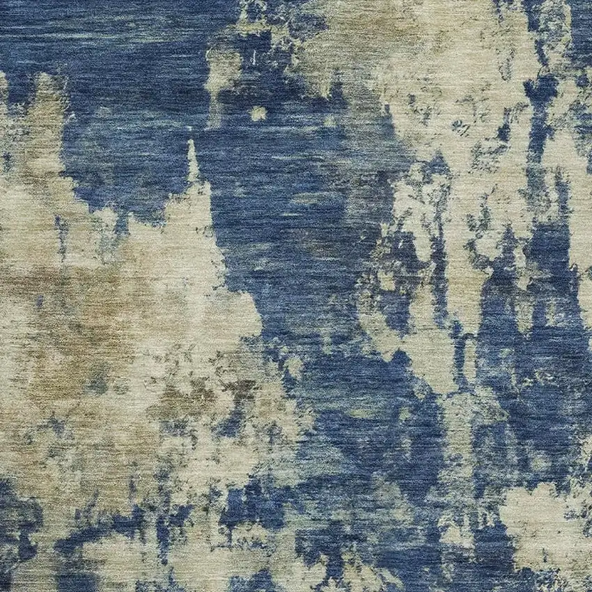 Navy Blue And Beige Abstract Washable Area Rug With UV Protection Photo 3