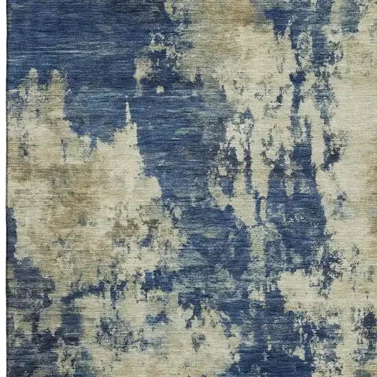 Navy Blue And Beige Abstract Washable Area Rug With UV Protection Photo 4