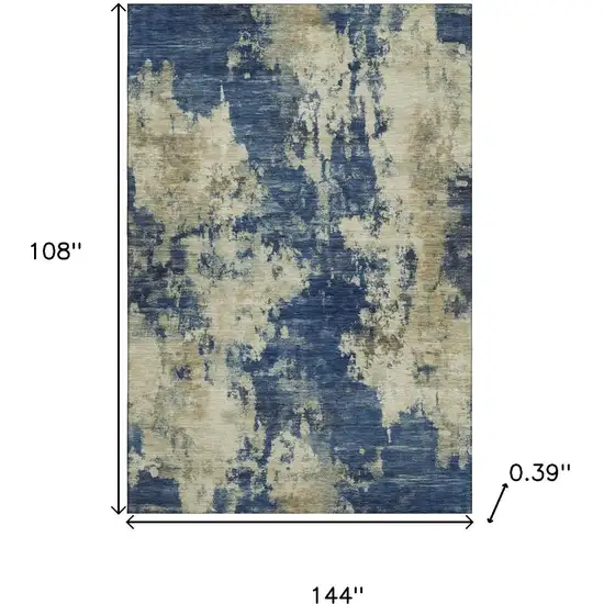 Navy Blue And Beige Abstract Washable Area Rug With UV Protection Photo 9