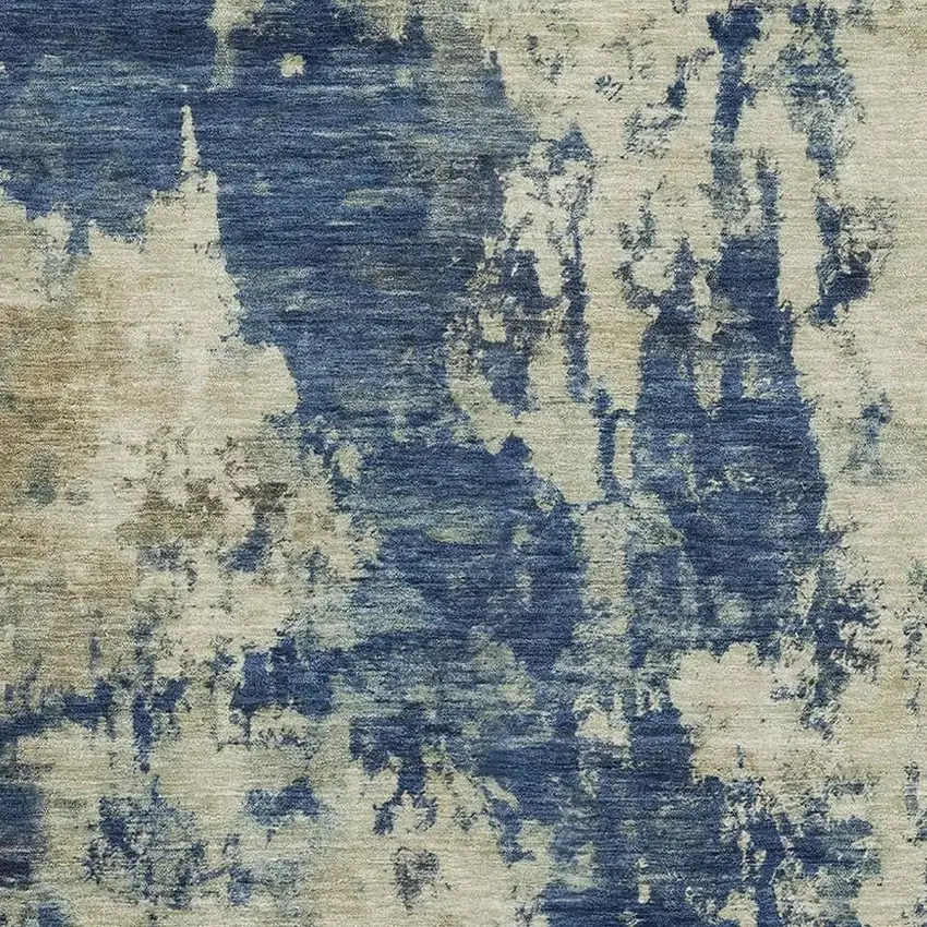 Navy Blue And Beige Abstract Washable Area Rug With UV Protection Photo 3