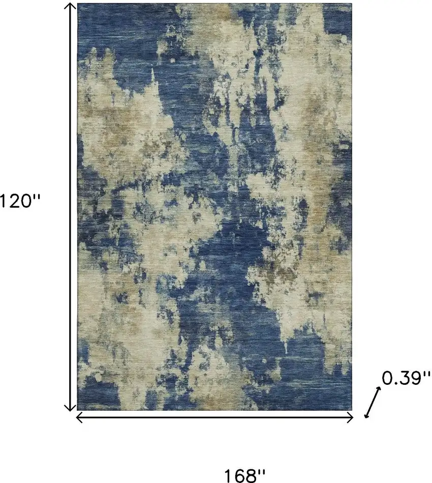 Navy Blue And Beige Abstract Washable Area Rug With UV Protection Photo 9