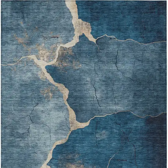 Navy Blue And Beige Abstract Washable Indoor Outdoor Area Rug Photo 9