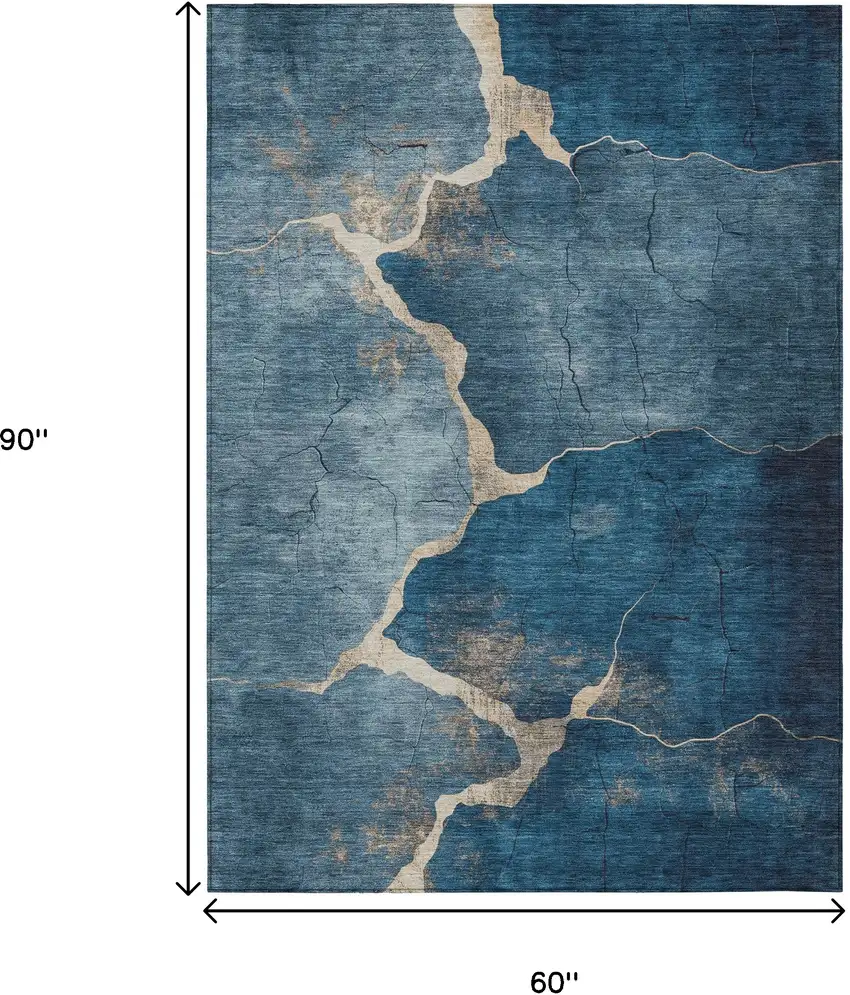Navy Blue And Beige Abstract Washable Indoor Outdoor Area Rug Photo 9