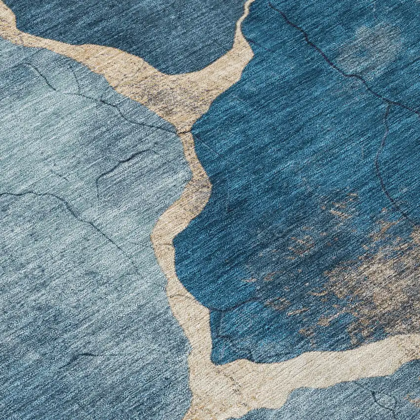 Navy Blue And Beige Abstract Washable Indoor Outdoor Area Rug Photo 8