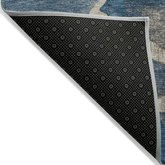 Navy Blue And Beige Abstract Washable Indoor Outdoor Area Rug Photo 7