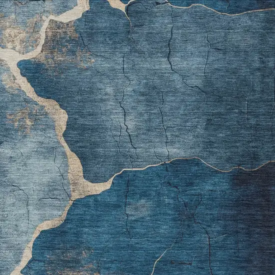 Navy Blue And Beige Abstract Washable Indoor Outdoor Area Rug Photo 6