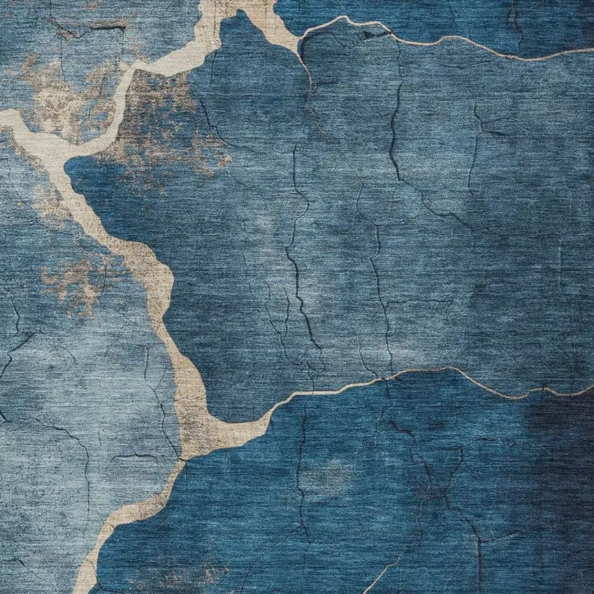 Navy Blue And Beige Abstract Washable Indoor Outdoor Area Rug Photo 9