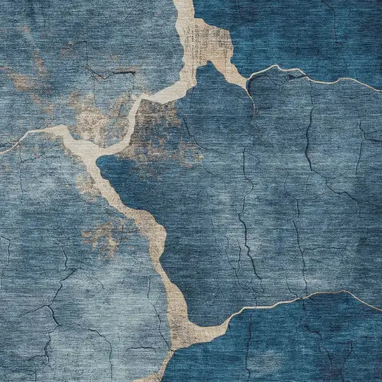 Navy Blue And Beige Abstract Washable Indoor Outdoor Area Rug Photo 9