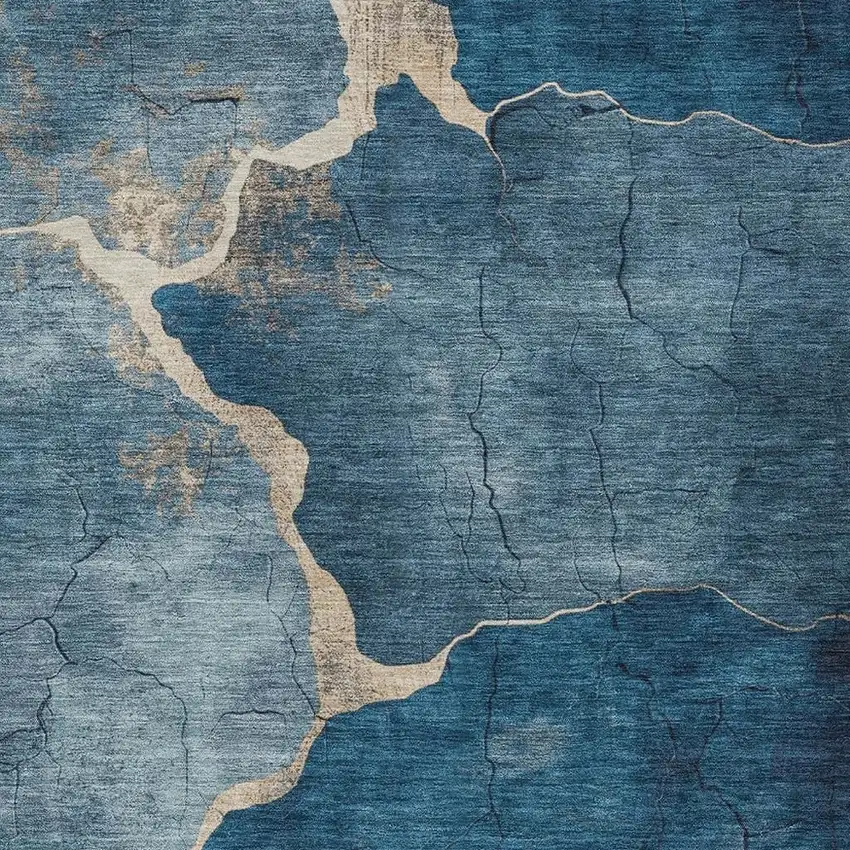 Navy Blue And Beige Abstract Washable Indoor Outdoor Area Rug Photo 3