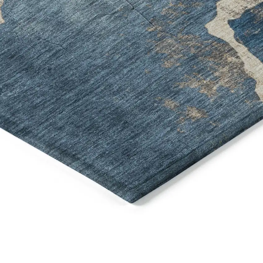 Navy Blue And Beige Abstract Washable Indoor Outdoor Area Rug Photo 9