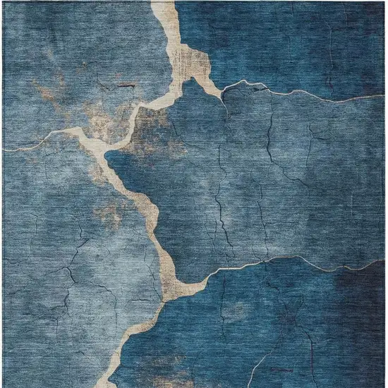 Navy Blue And Beige Abstract Washable Indoor Outdoor Area Rug Photo 4