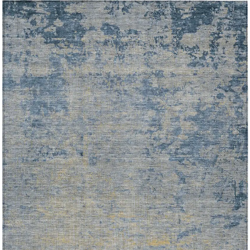 Navy Blue And Beige Abstract Washable Indoor Outdoor Area Rug Photo 9