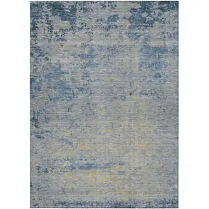 Photo of Navy Blue And Beige Abstract Washable Indoor Outdoor Area Rug