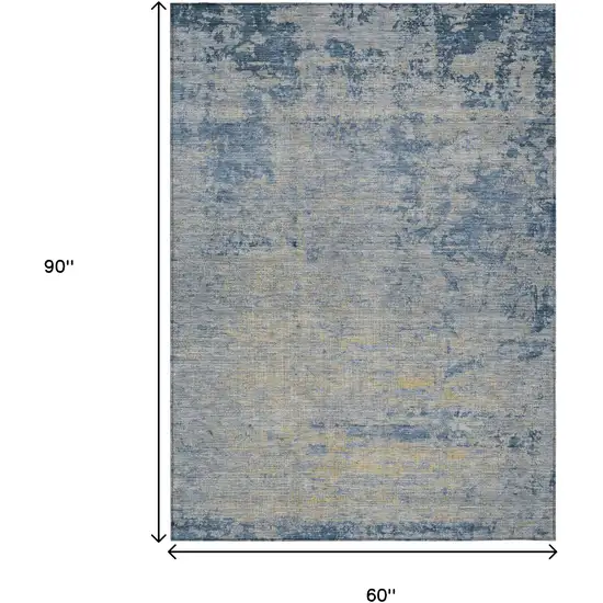 Navy Blue And Beige Abstract Washable Indoor Outdoor Area Rug Photo 9