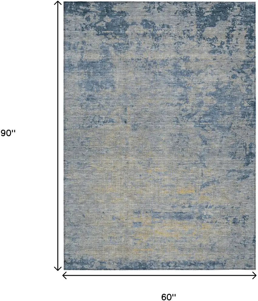 Navy Blue And Beige Abstract Washable Indoor Outdoor Area Rug Photo 9