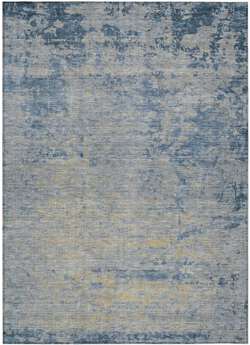 Navy Blue And Beige Abstract Washable Indoor Outdoor Area Rug Photo 3