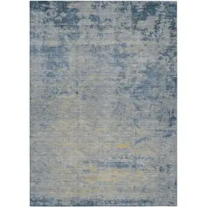 Photo of Navy Blue And Beige Abstract Washable Indoor Outdoor Area Rug