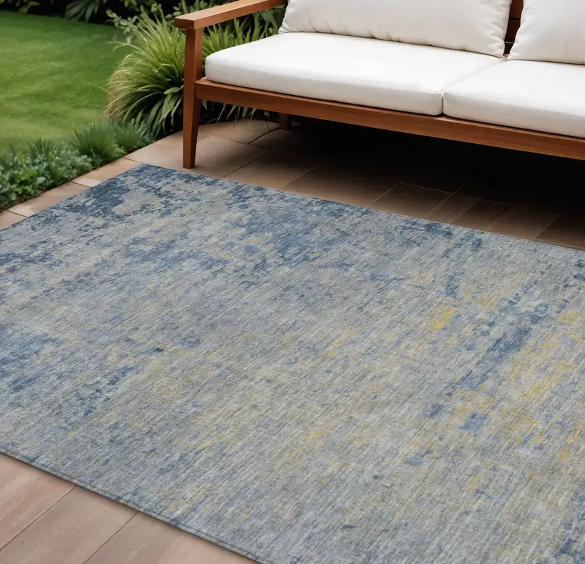 Navy Blue And Beige Abstract Washable Indoor Outdoor Area Rug Photo 2