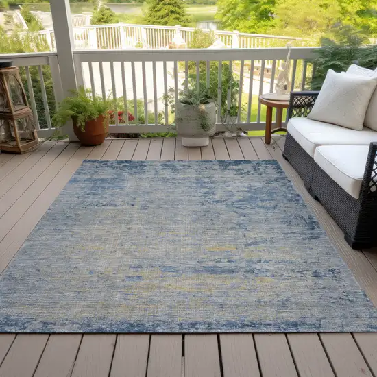 Navy Blue And Beige Abstract Washable Indoor Outdoor Area Rug Photo 7