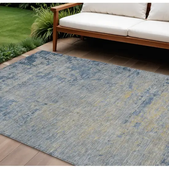 Navy Blue And Beige Abstract Washable Indoor Outdoor Area Rug Photo 2