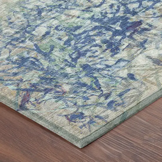 Navy Blue And Beige Abstract Washable Indoor Outdoor Area Rug Photo 8