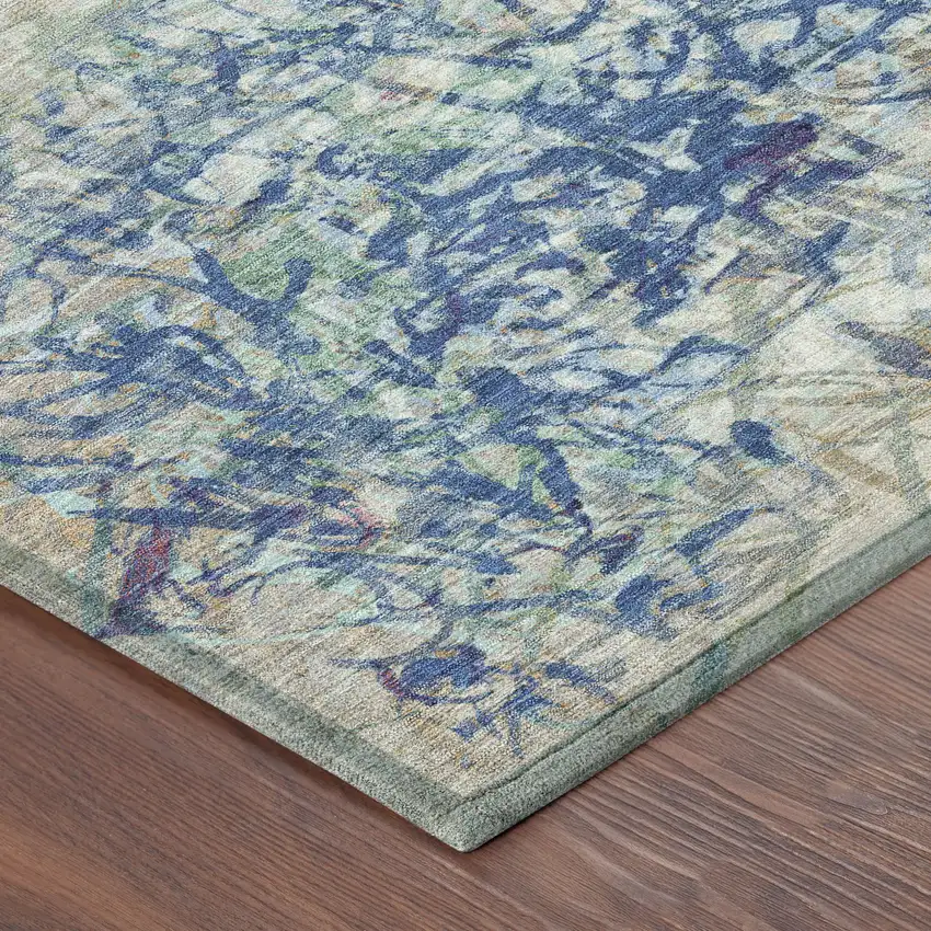 Navy Blue And Beige Abstract Washable Indoor Outdoor Area Rug Photo 8