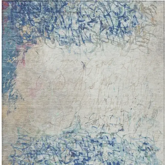 Navy Blue And Beige Abstract Washable Indoor Outdoor Area Rug Photo 3