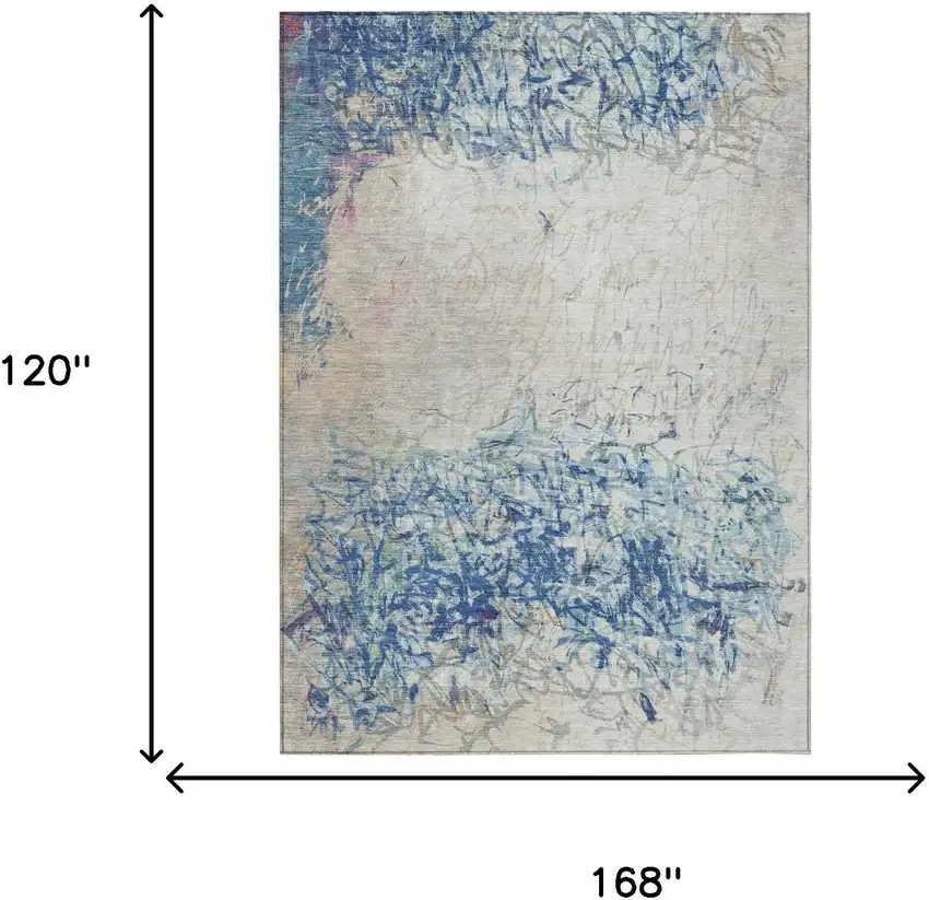 Navy Blue And Beige Abstract Washable Indoor Outdoor Area Rug Photo 6