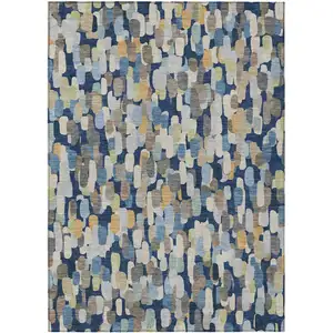Photo of Navy Blue And Beige Abstract Washable Indoor Outdoor Area Rug