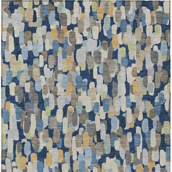 Navy Blue And Beige Abstract Washable Indoor Outdoor Area Rug Photo 3