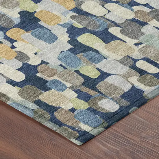 Navy Blue And Beige Abstract Washable Indoor Outdoor Area Rug Photo 8