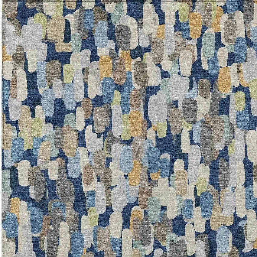 Navy Blue And Beige Abstract Washable Indoor Outdoor Area Rug Photo 2