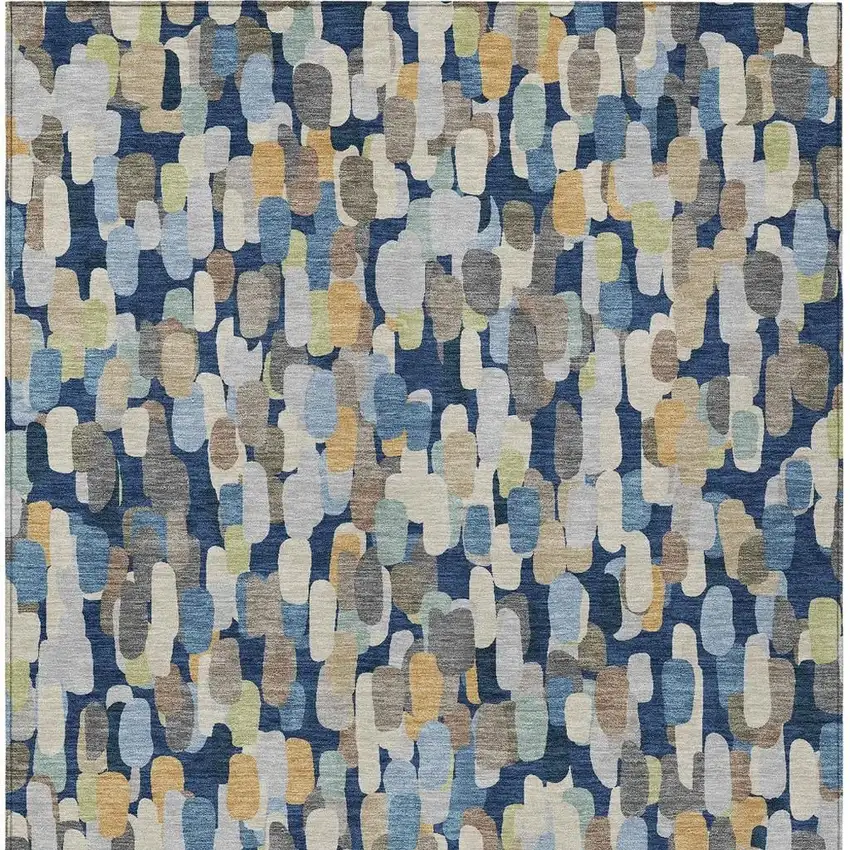 Navy Blue And Beige Abstract Washable Indoor Outdoor Area Rug Photo 3